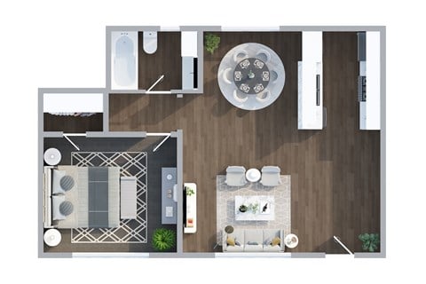 Floor plan for 1 bed, 1 bath, 750 sqft